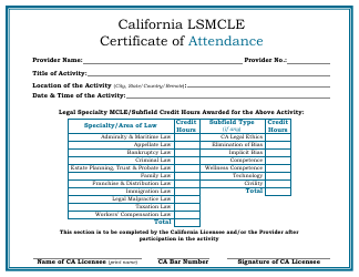 Document preview: California Lsmcle Certificate of Attendance - California
