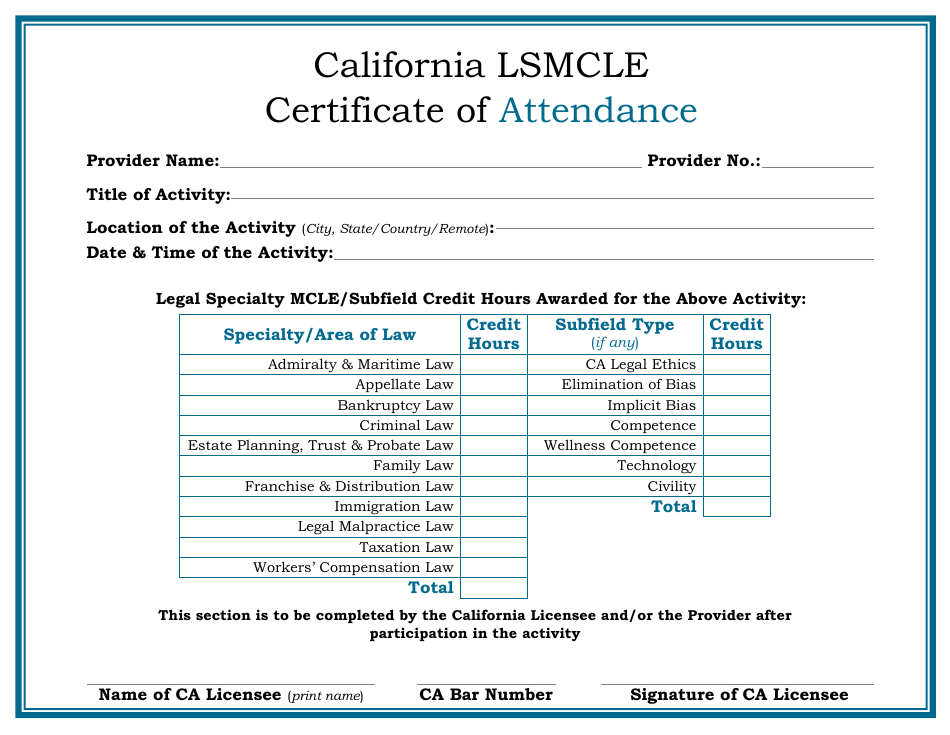 California Lsmcle Certificate of Attendance - California, Page 1