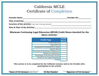Document preview: California Mcle Certificate of Completion - California