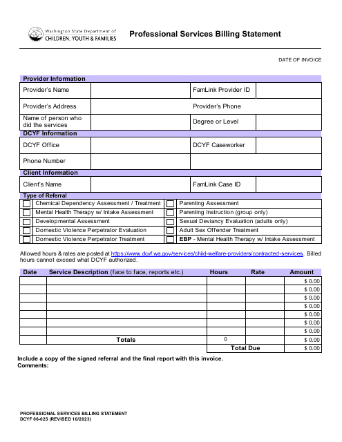 Form DCYF06-025  Printable Pdf