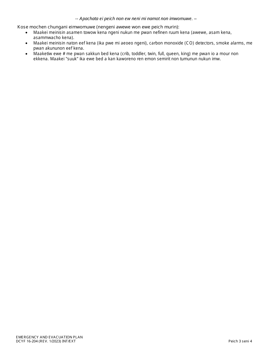 Form DCYF16-204 Emergency and Evacuation Plan - Washington (Trukese), Page 3