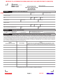 Form DAS-115 Application for Fire-Safe Certification of Cigarette Manufacturer - Pennsylvania