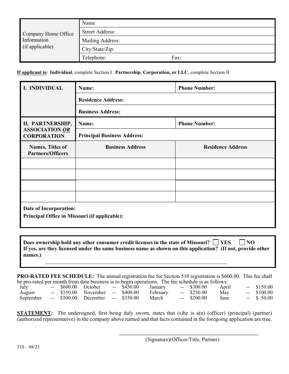 Application for Consumer Installment Lender Certificate of Registration - Missouri, Page 3