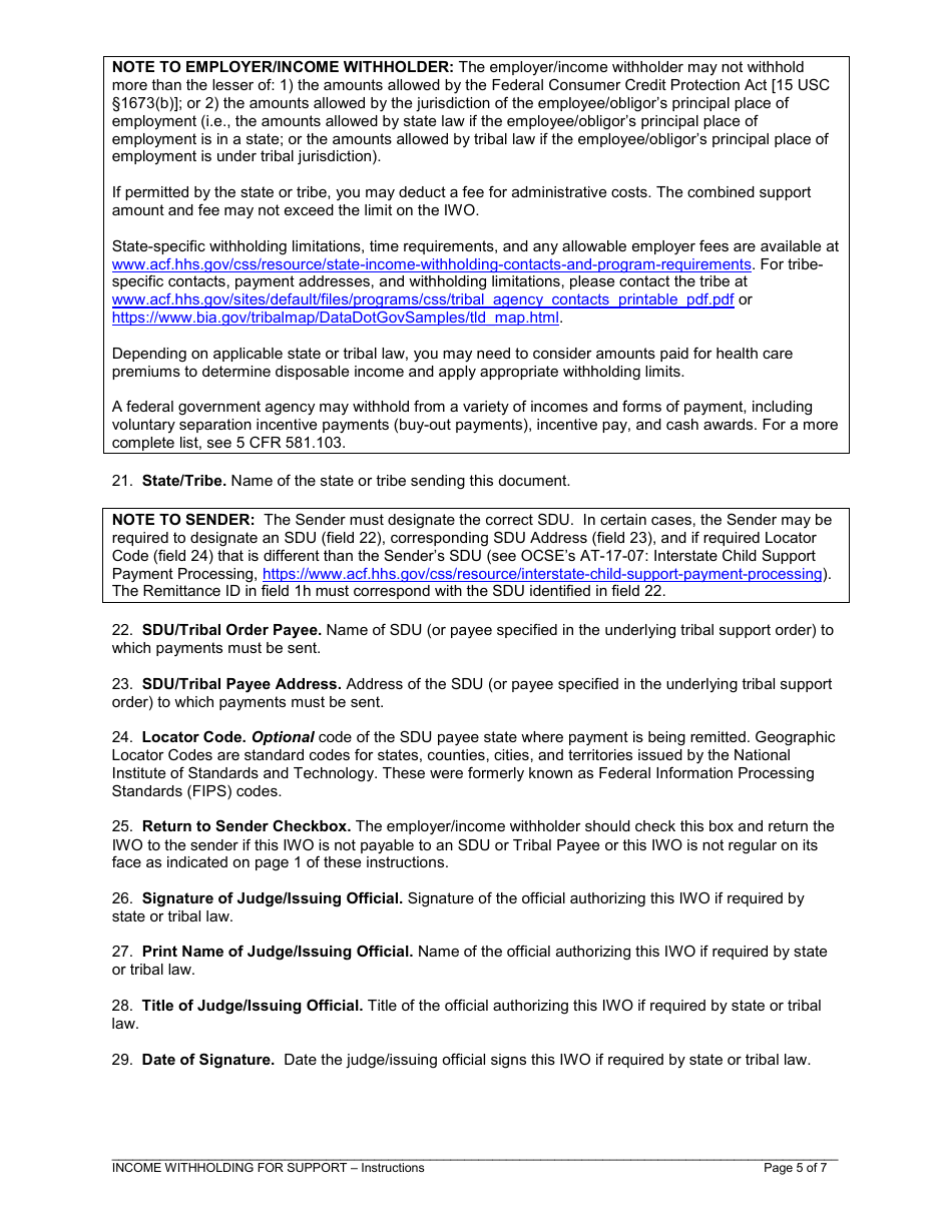 Instructions for Form 1F-P-1087 Order / Notice to Withhold Income for Support - Hawaii, Page 5