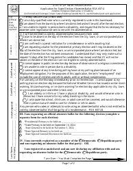 Document preview: Application for State Election Absentee Ballot - New Hampshire