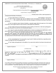 Document preview: Absentee Voter Registration Form - Physically Disabled - New Hampshire
