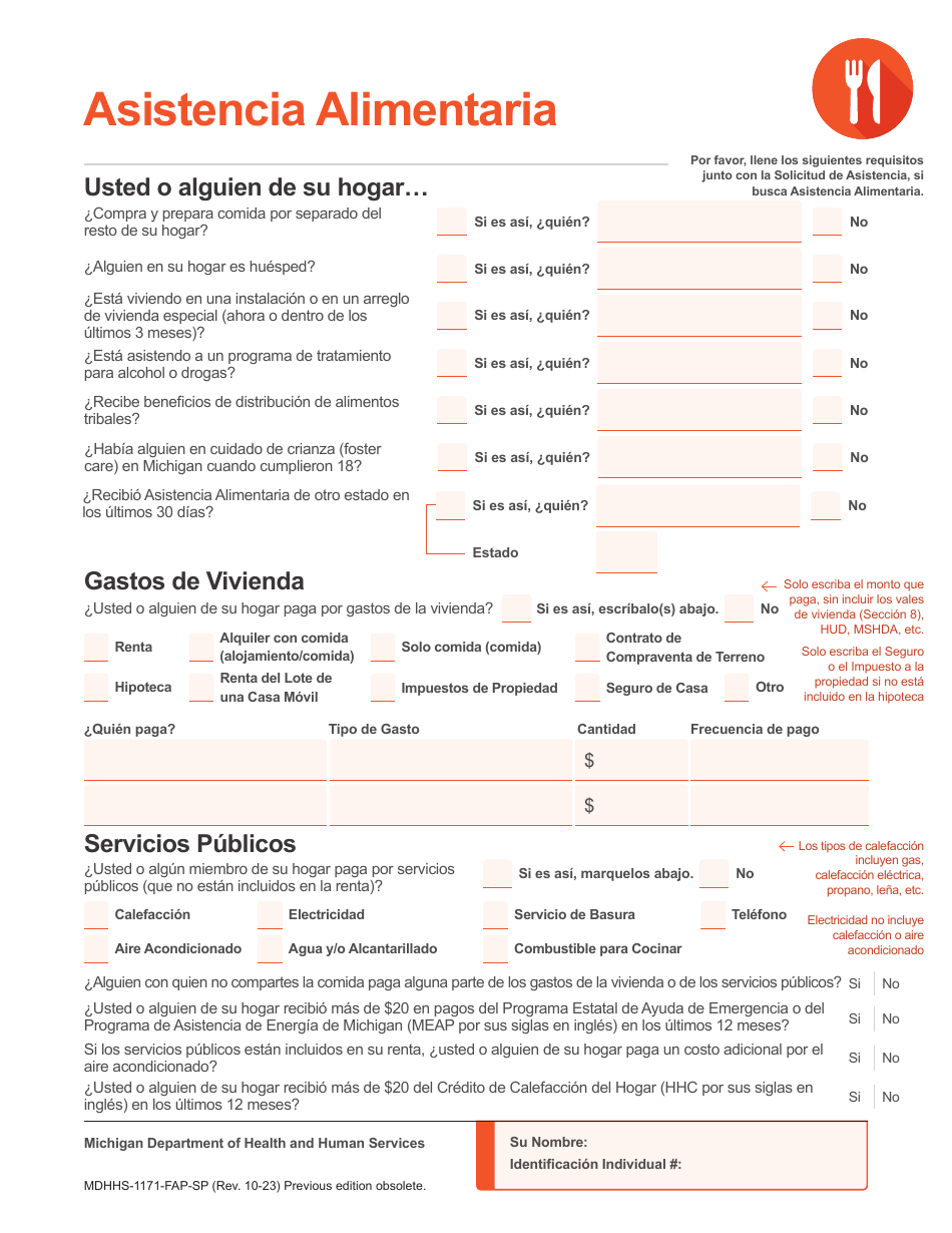 Formulario MDHHS-1171-SP Solicitud De Asistencia - Michigan (Spanish), Page 15