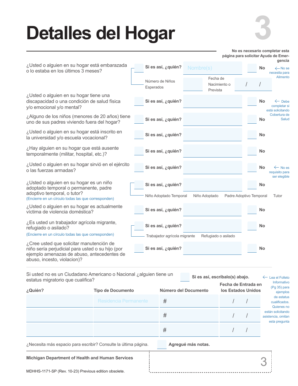 Formulario MDHHS-1171-SP Solicitud De Asistencia - Michigan (Spanish), Page 4