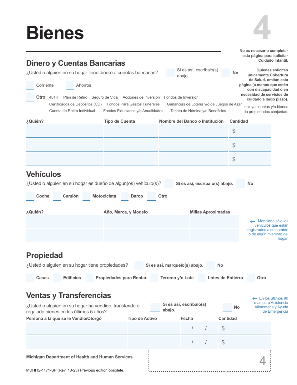 Formulario MDHHS-1171-SP Solicitud De Asistencia - Michigan (Spanish), Page 5
