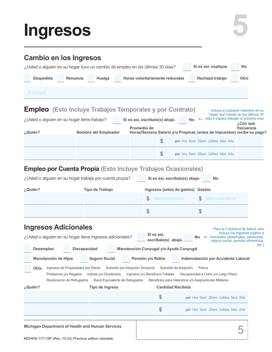 Formulario MDHHS-1171-SP Solicitud De Asistencia - Michigan (Spanish), Page 6