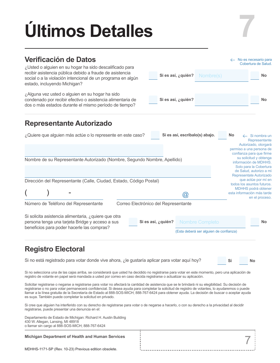 Formulario MDHHS-1171-SP Solicitud De Asistencia - Michigan (Spanish), Page 8