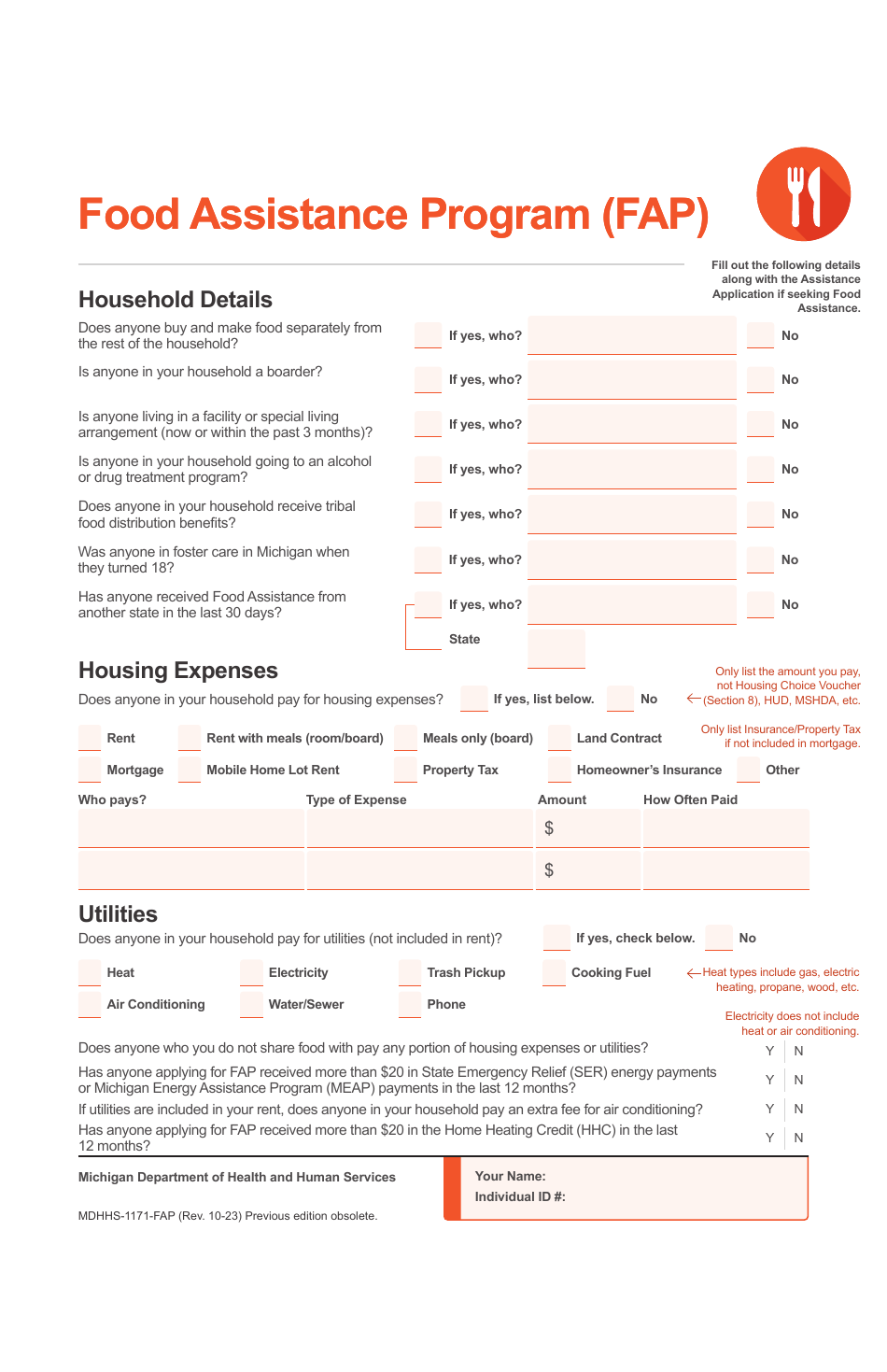 Form MDHHS-1171 Assistance Application - Michigan, Page 15