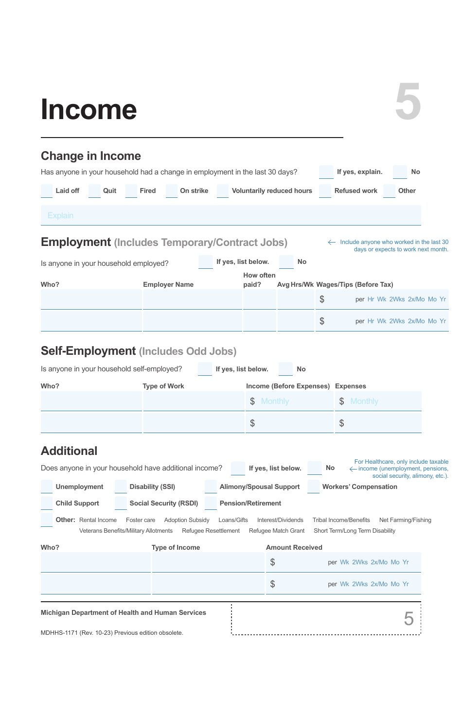 Form Mdhhs 1171 Download Printable Pdf Or Fill Online Assistance Application Michigan 3281