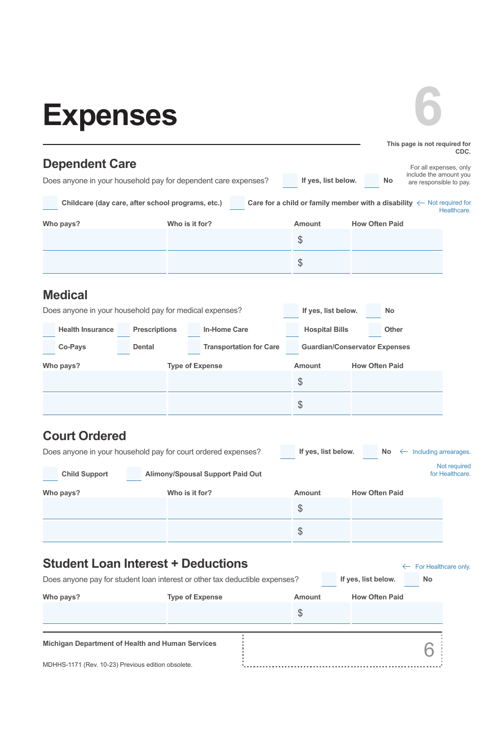 Form MDHHS-1171 Assistance Application - Michigan, Page 7