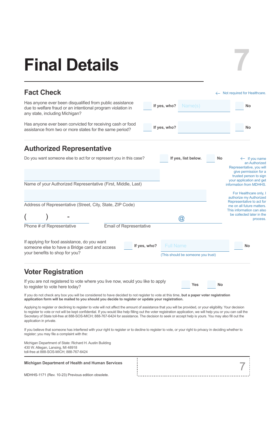 Form MDHHS-1171 Assistance Application - Michigan, Page 8
