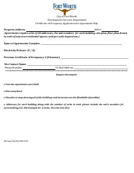 Certificate of Occupancy Application for Apartment Only - City of Fort Worth, Texas, Page 2