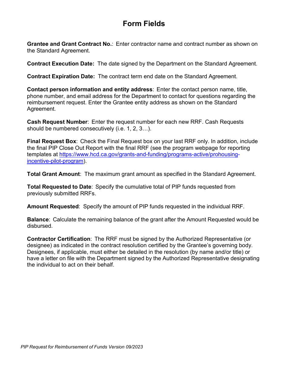 Request for Reimbursement of Fundstions - Prohousing Incentive Pilot (Pip) Program - California, Page 2