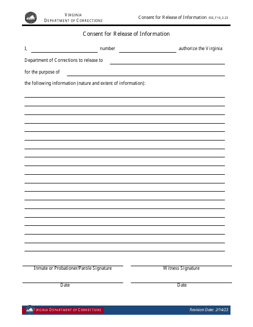 Form 14 Consent for Release of Information - Virginia