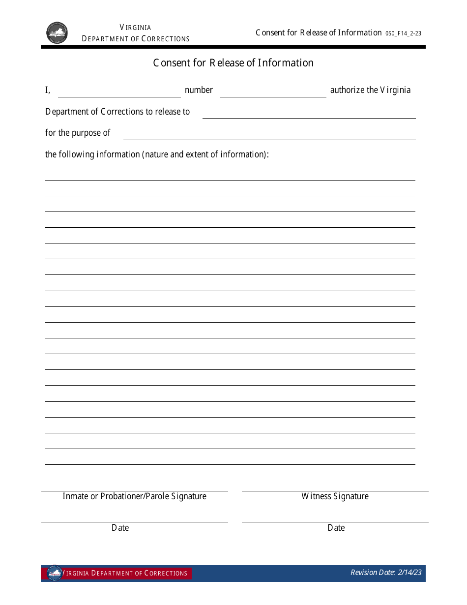 Form 14 Consent for Release of Information - Virginia, Page 1