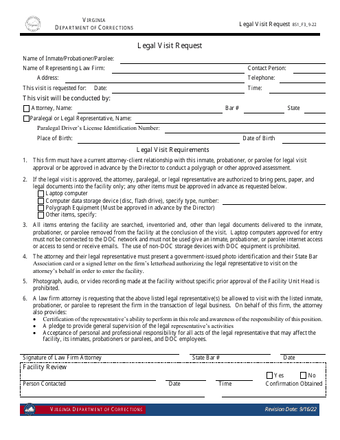 Form 3 Legal Visit Request - Virginia