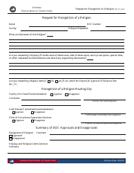 Form 2 Request for Recognition of a Religion - Virginia