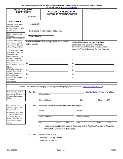 Form EXJ-N3204.3 Notice of Filing for Juvenile Expungement - Illinois