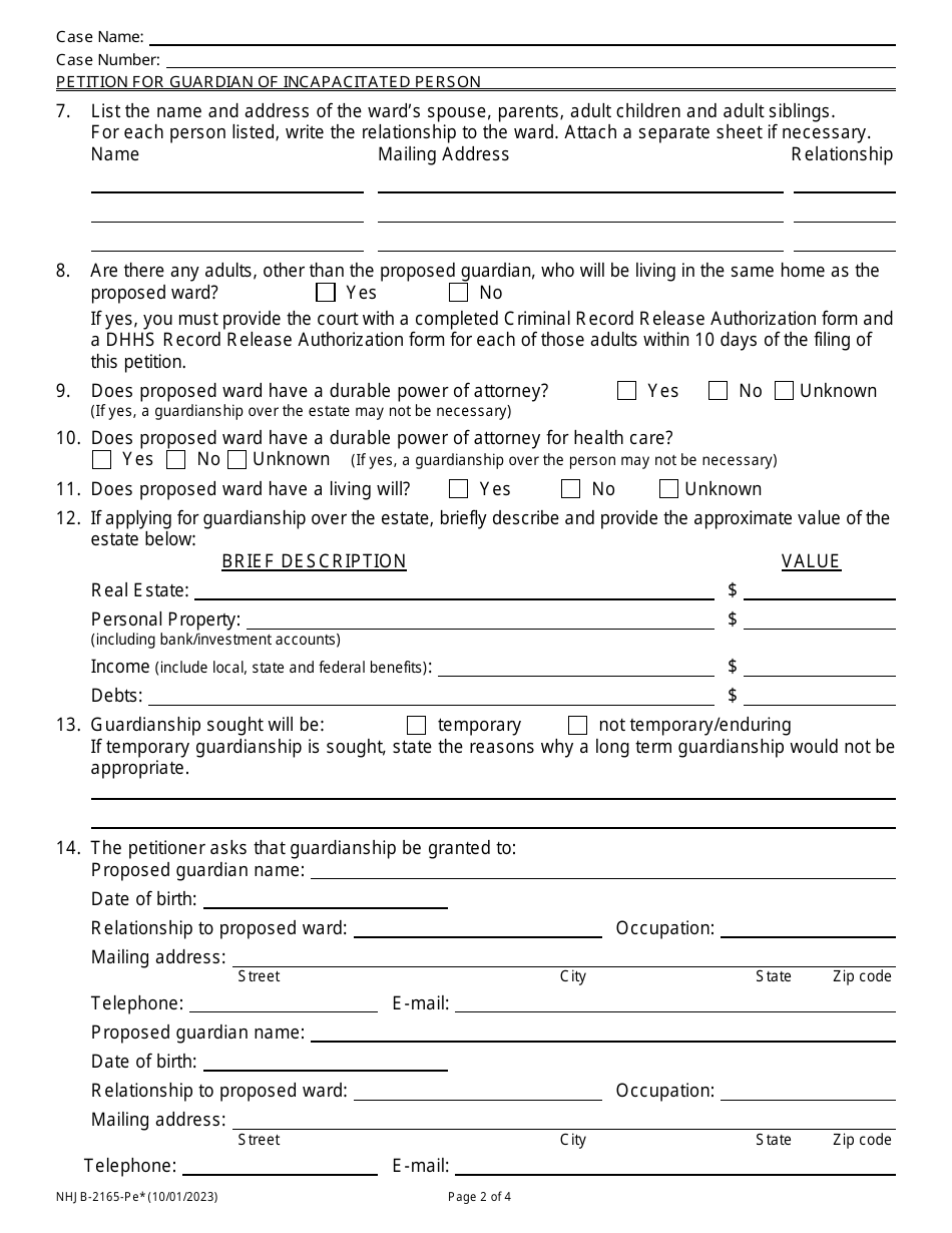 Form NHJB-2165-PE Download Fillable PDF or Fill Online Petition for ...