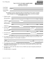 Document preview: Form NHJB-2133-PE Petition to File and Record Authenticated Copy of Will and Probate From Another State (Real Estate in Nh) - New Hampshire