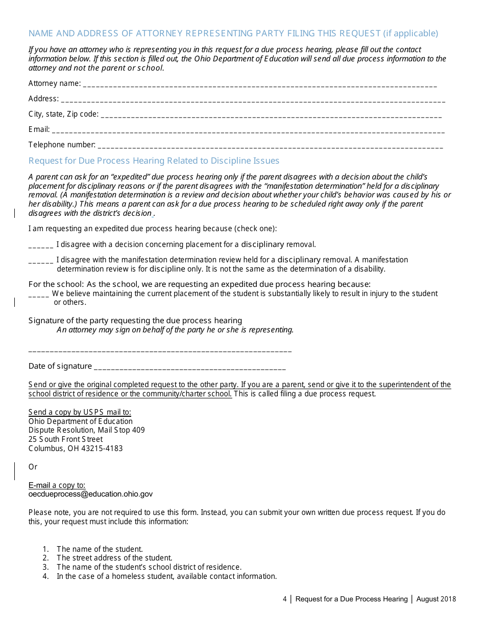 Request for a Due Process Hearing - Ohio, Page 4