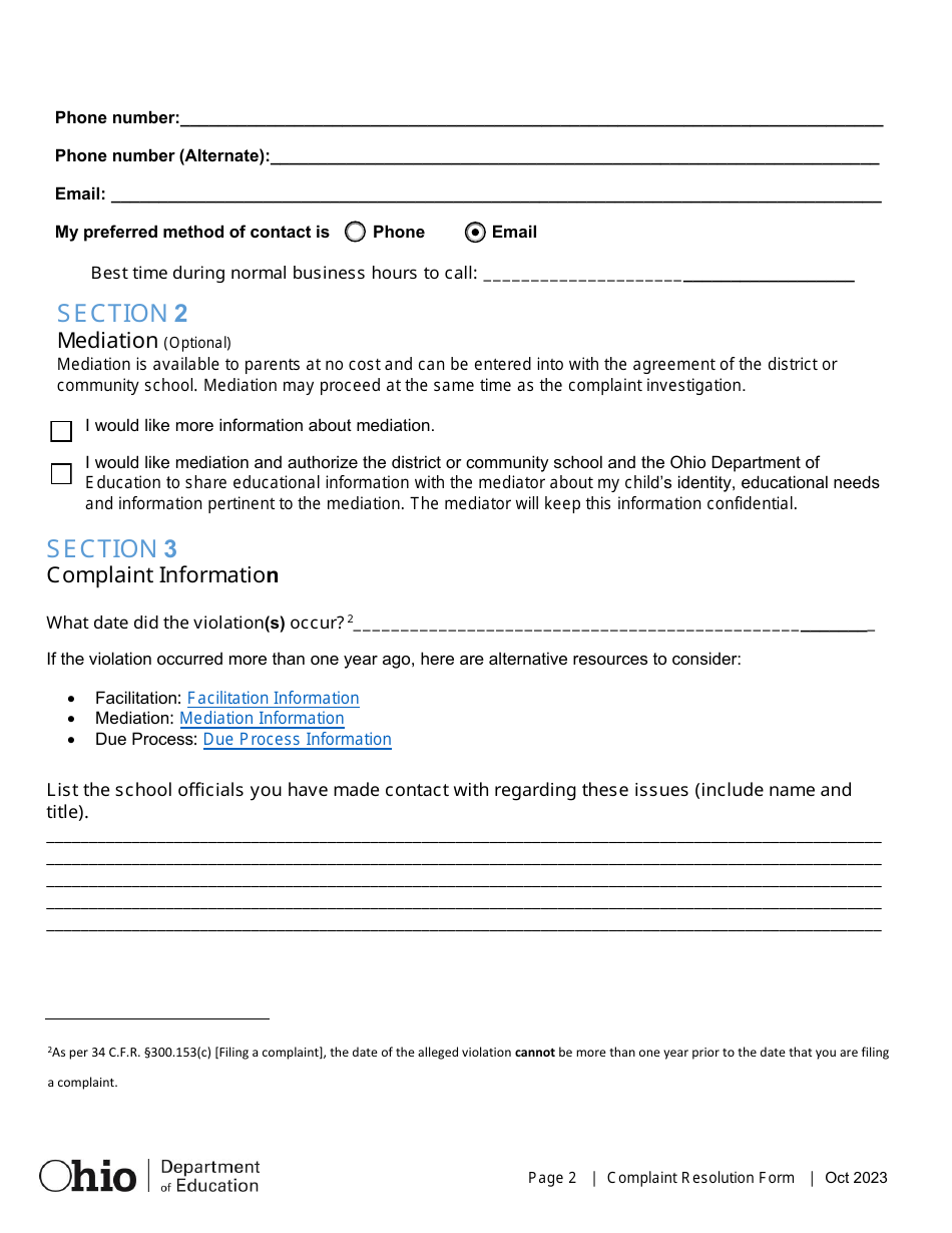 Special Education Complaint Form - Ohio, Page 4