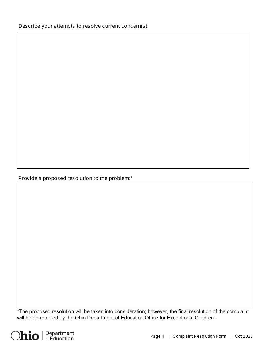 Special Education Complaint Form - Ohio, Page 6