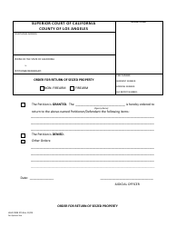 Document preview: Form LASC CRIM275 Order for Return of Seized Property - County of Los Angeles, California
