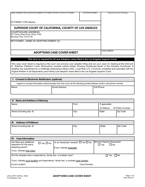 Form LASC ADPT029  Printable Pdf