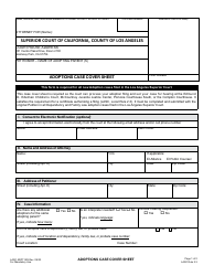 Form LASC ADPT029 Adoptions Case Cover Sheet - County of Los Angeles, California