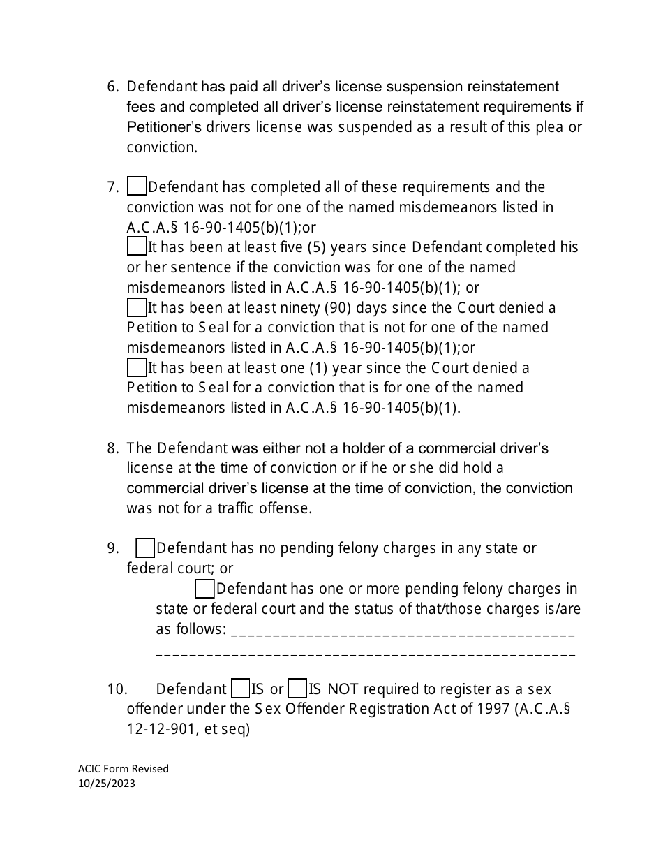 Arkansas Petition To Seal Misdemeanors Under Act 1460 Of 2013 - Fill ...