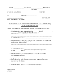 Document preview: Petition to Seal Misdemeanors Under Act 1460 of 2013 - Arkansas