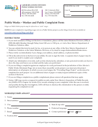 Public Works - Worker and Public Complaint Form - New Mexico