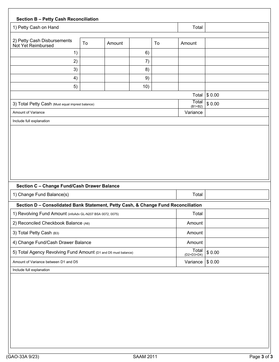 Form GAO-33A Revolving Fund Reconciliation - Arizona, Page 3
