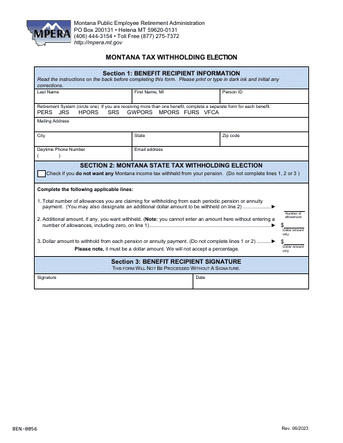 Form BEN-0056  Printable Pdf