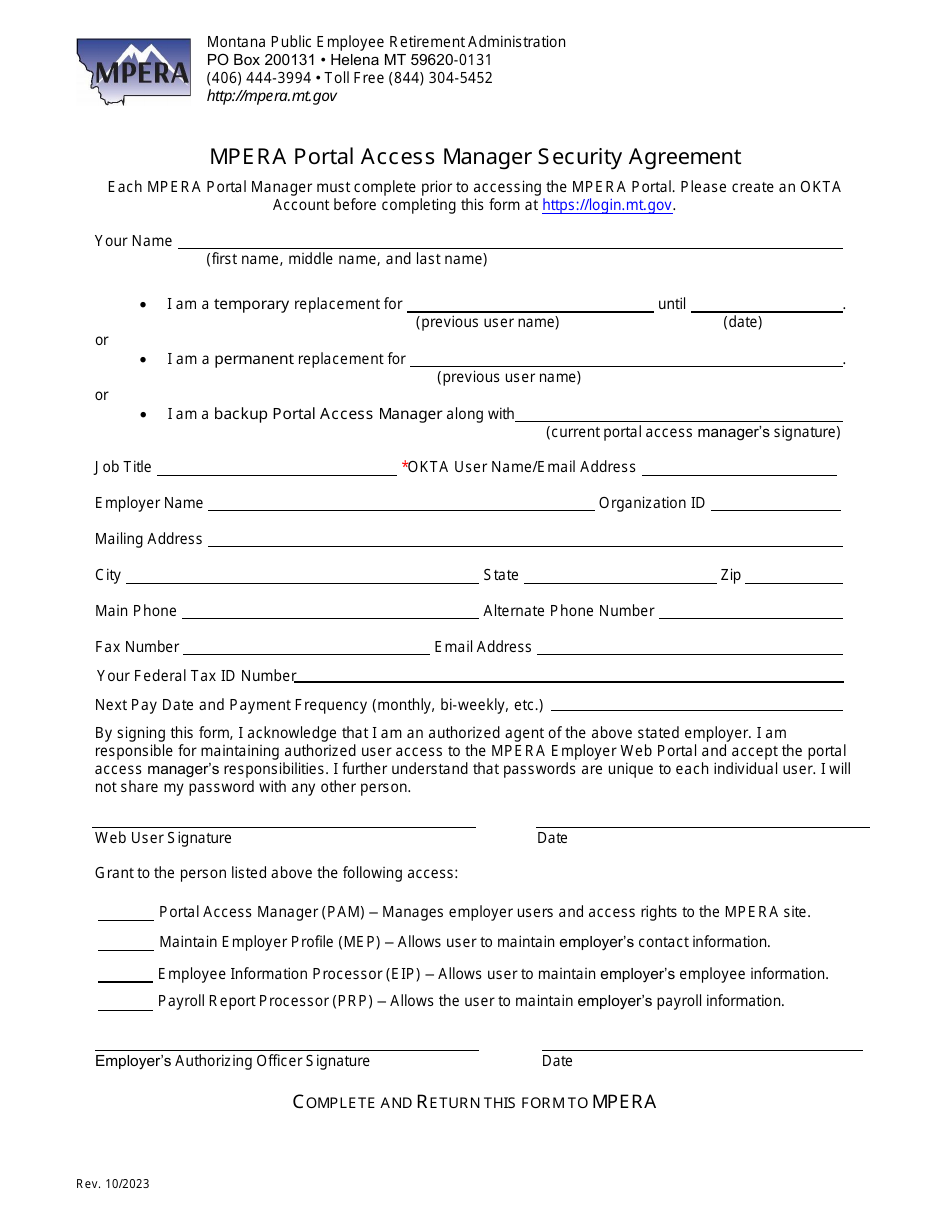 Mpera Portal Access Manager Security Agreement - Montana, Page 1