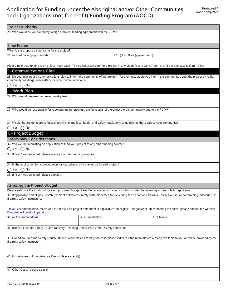 Form RCMP GRC6606 Application for Funding Under the Aboriginal and / or Other Communities and Organizations (Not-For-Profit) Funding Program (Aoco) - Canada, Page 4