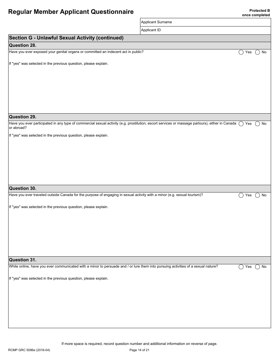 Form RCMP GRC5096E Regular Member Applicant Questionnaire (Rmaq) - Canada, Page 14