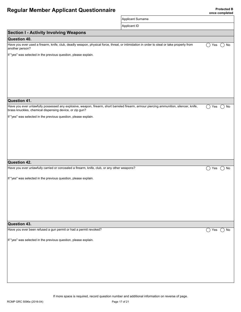 Form RCMP GRC5096E Regular Member Applicant Questionnaire (Rmaq) - Canada, Page 17