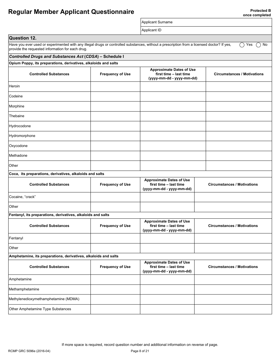 Form RCMP GRC5096E Regular Member Applicant Questionnaire (Rmaq) - Canada, Page 8
