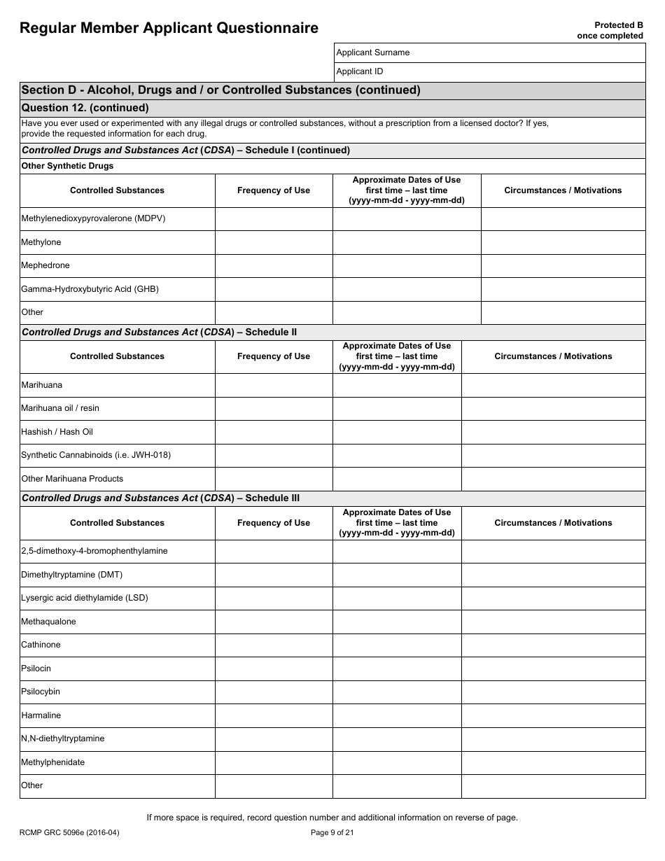 Form RCMP GRC5096E Regular Member Applicant Questionnaire (Rmaq) - Canada, Page 9