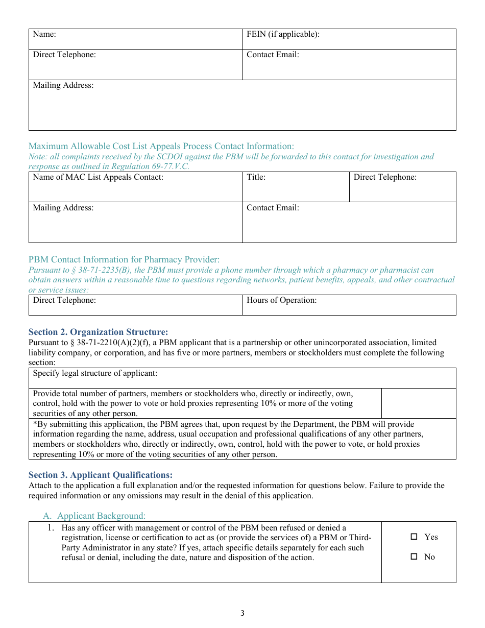 Pharmacy Benefit Manager (Pbm) State Specific Requirements for License Renewal - South Carolina, Page 3