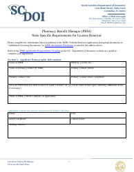 Document preview: Pharmacy Benefit Manager (Pbm) State Specific Requirements for License Renewal - South Carolina