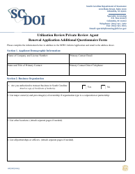 Document preview: Utilization Review/Private Review Agent Renewal Application Additional Questionnaire Form - South Carolina
