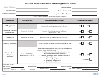 Document preview: Utilization Review/Private Review Renewal Application Checklist - South Carolina