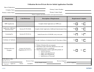 Document preview: Utilization Review/Private Review Initial Application Checklist - South Carolina